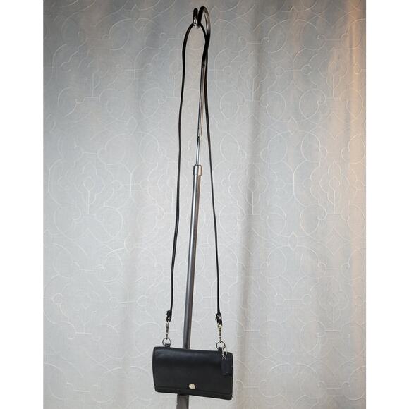 Vintage Coach Crossbody Wallet‎ Womens 6"x4" Black Envelope Leather TriFold Bag - Picture 2 of 12